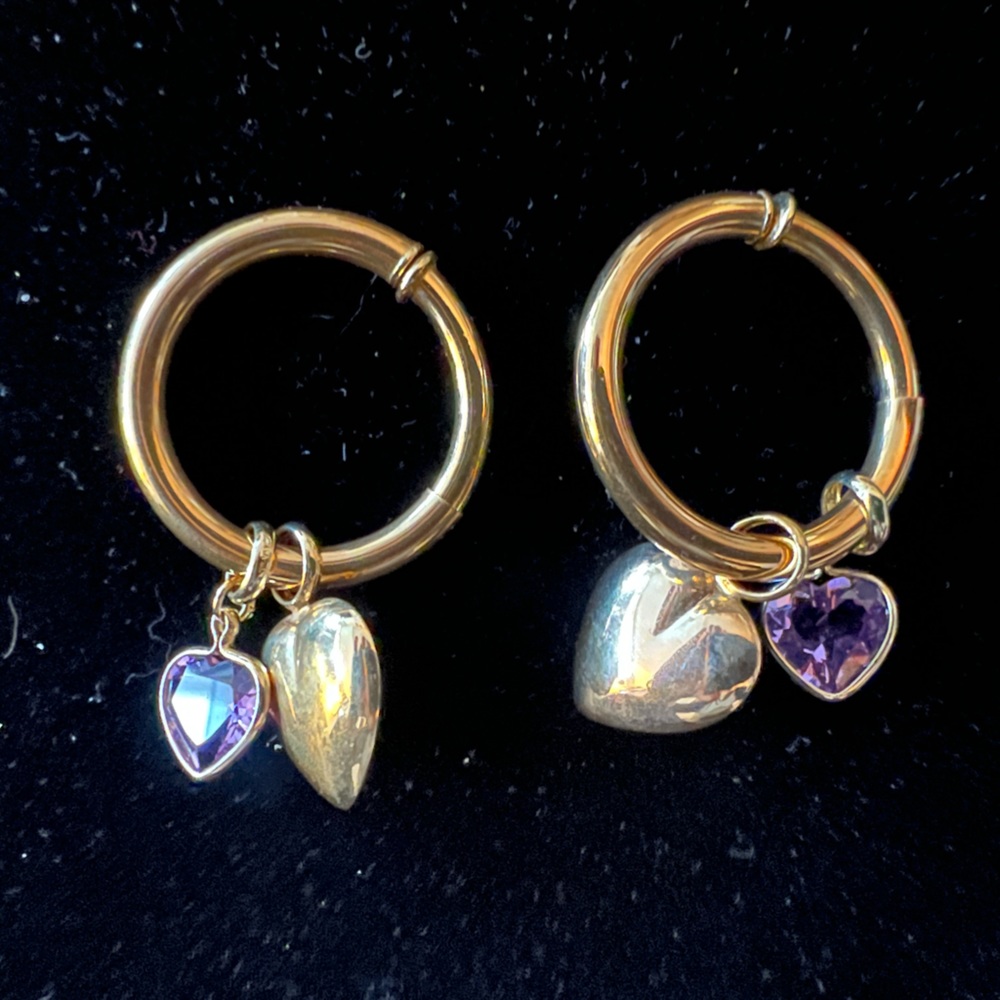 Vintage 18K Gold Hoops with dangle charms